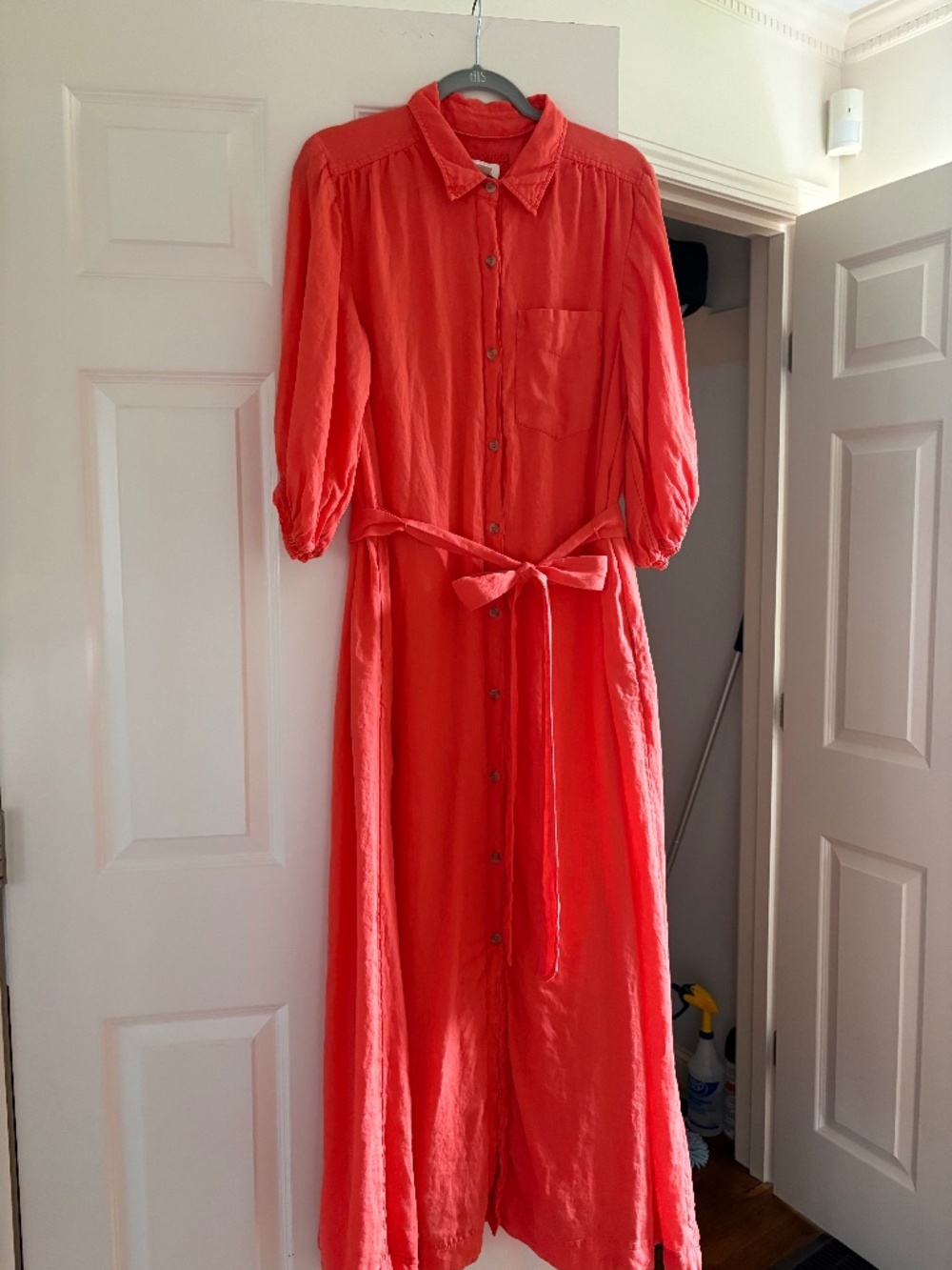 Maeve Linen Womens Orange Summer Dress Maxi Medium